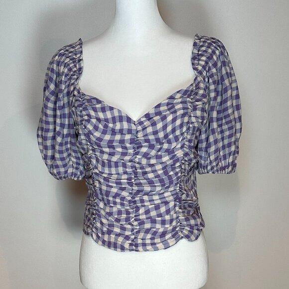 ASTR THE LABEL Purple Gingham Crop Top size large - Picture 2 of 4